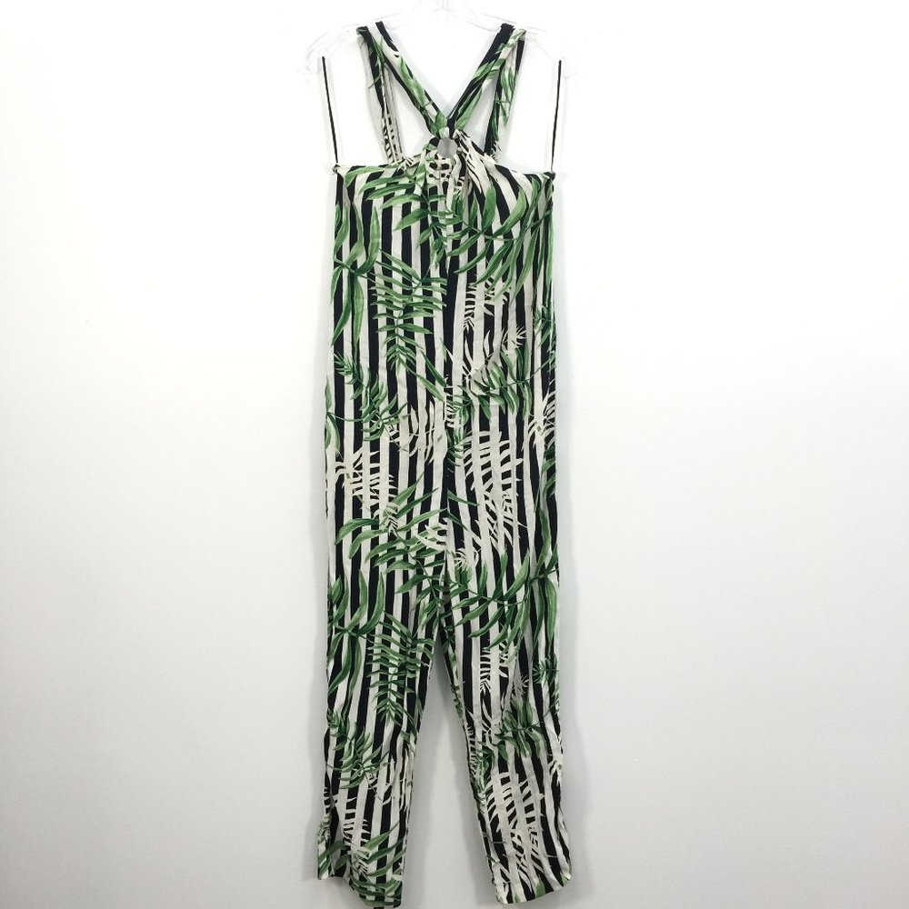 Zara Navy Stripe & Palm Tree Ring Detail Jumpsuit